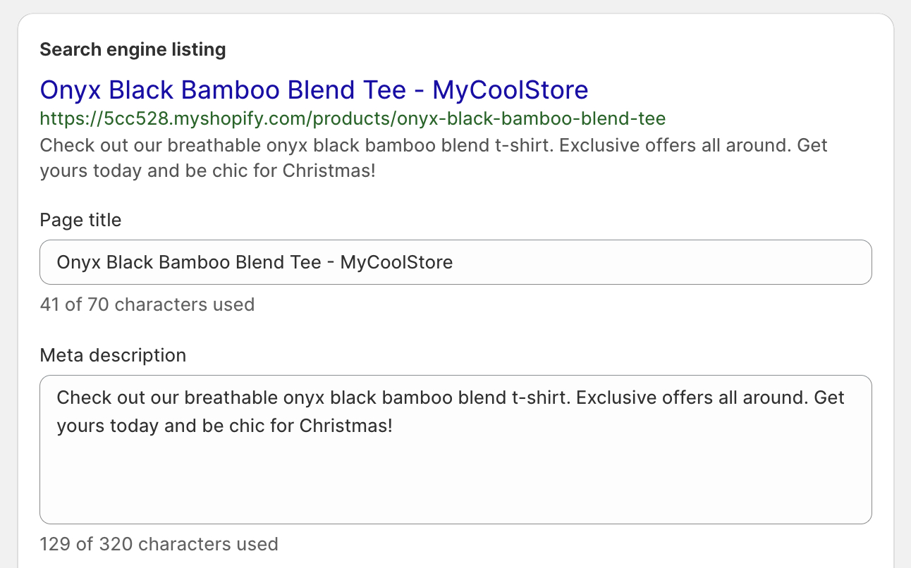 shopify product page metadata example