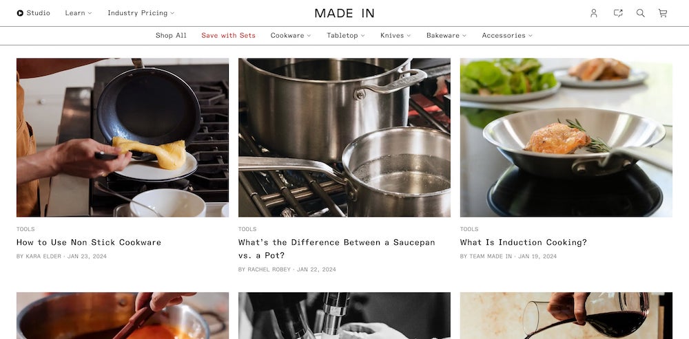 The Made In blog article layout