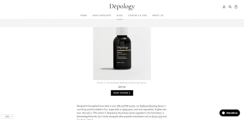 The Depology blog article with a product placement