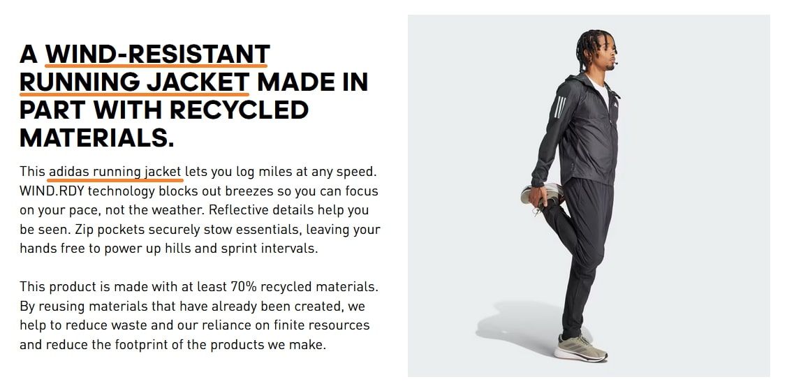 Adidas SEO product description example