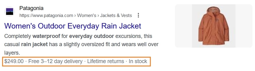SEO rich results example