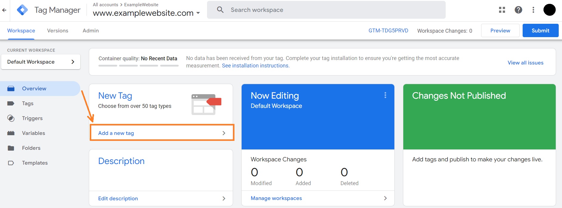 Add new tag from Google Tag Manager dashboard
