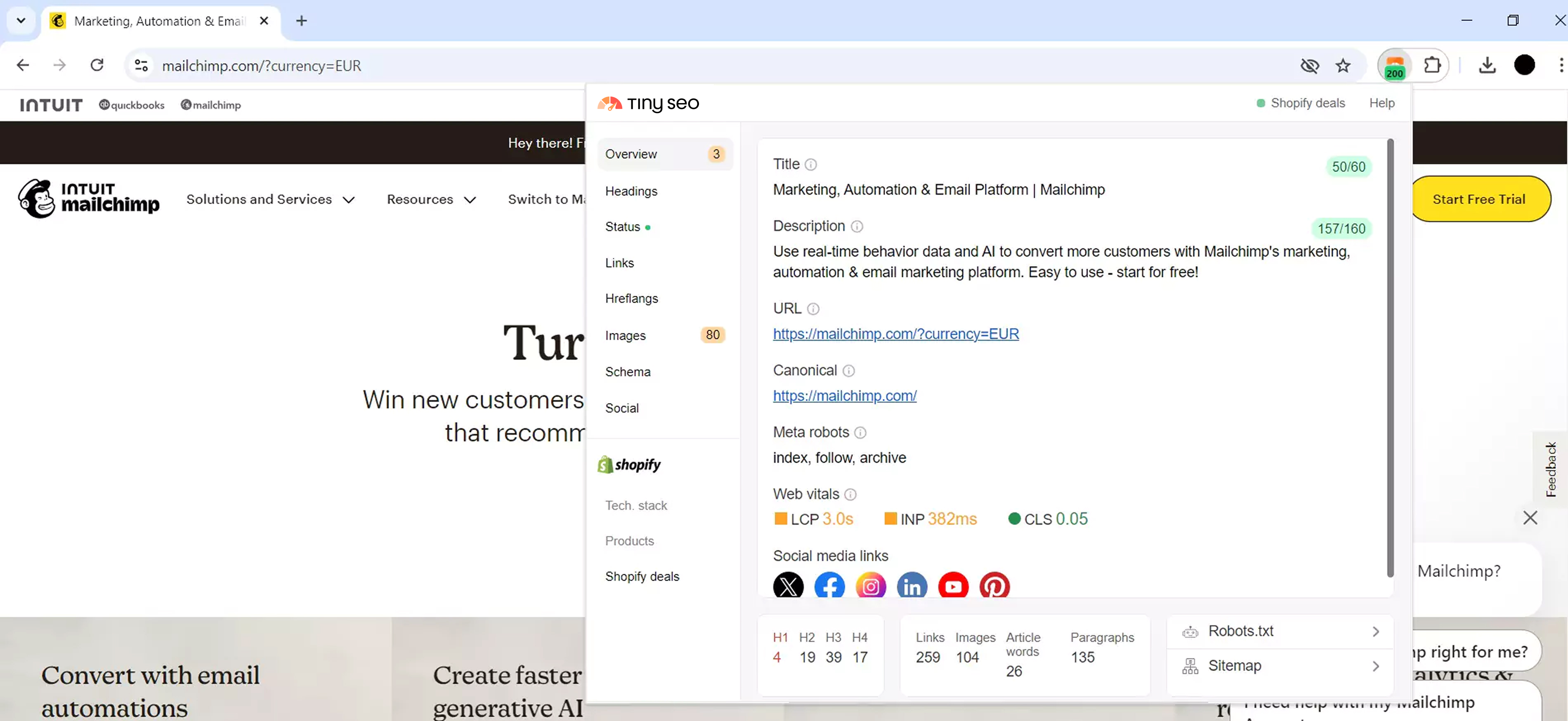 Check canonical tags on your website with TinySEO