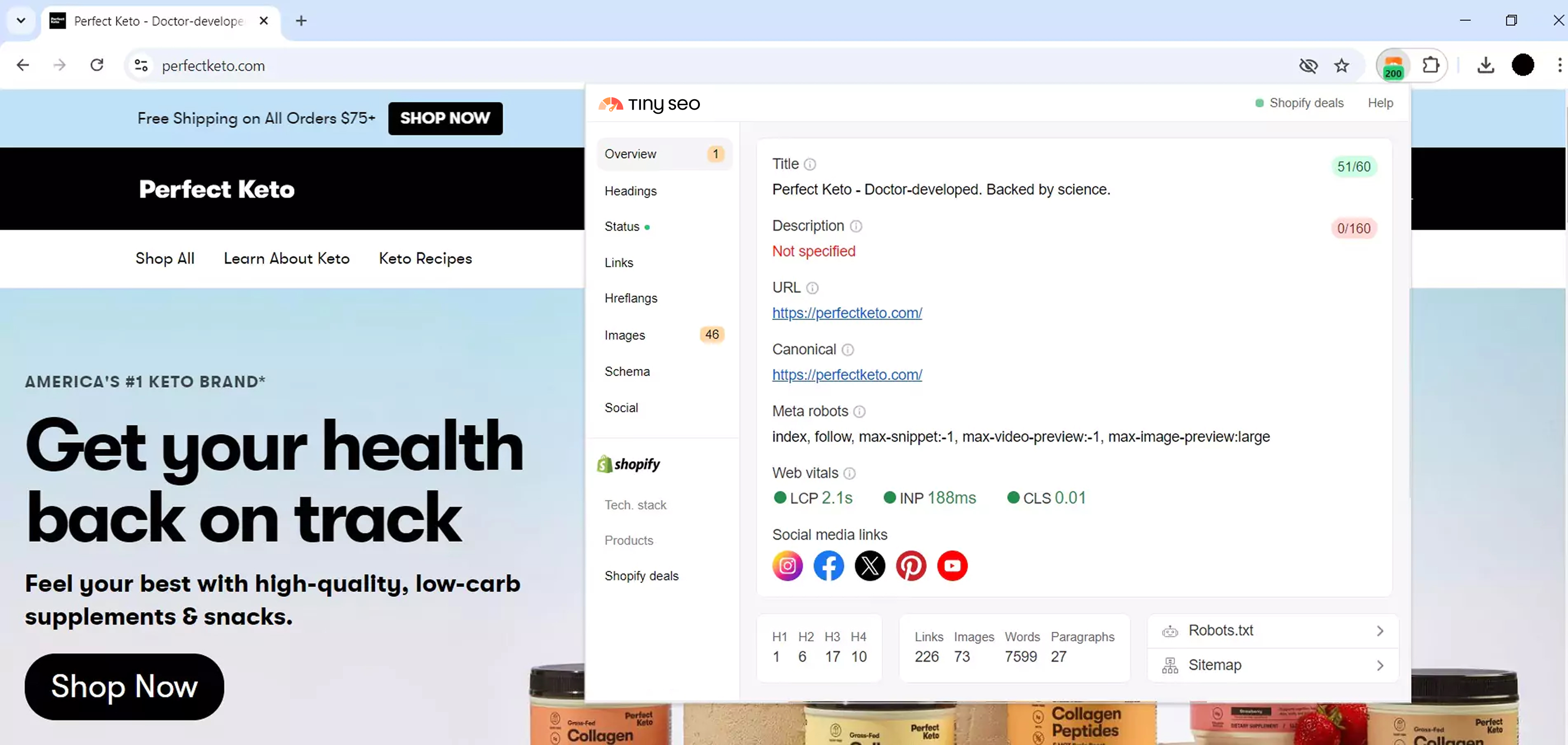 Check Core Web Vitals results with TinySEO