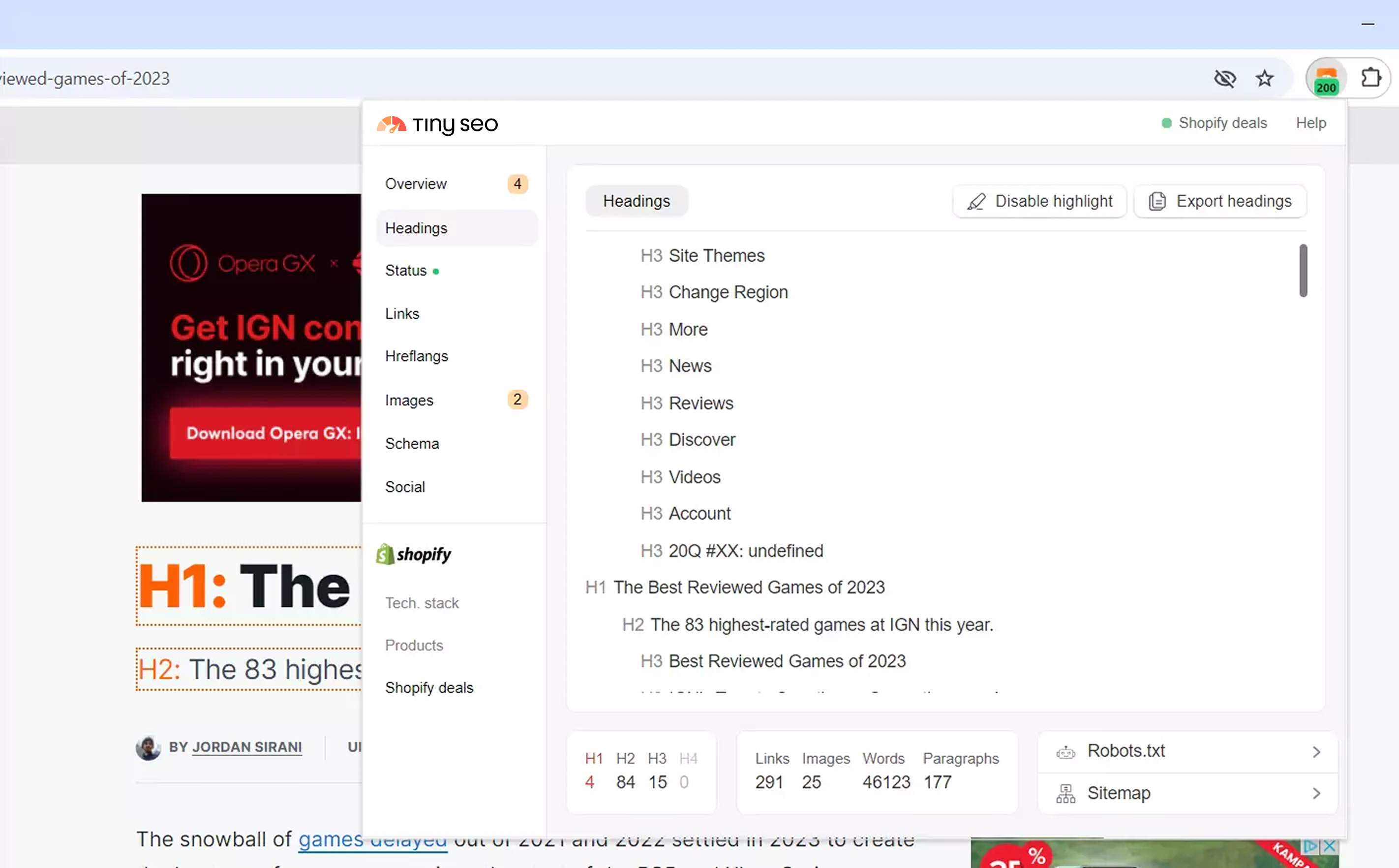 Headings on TinySEO extension