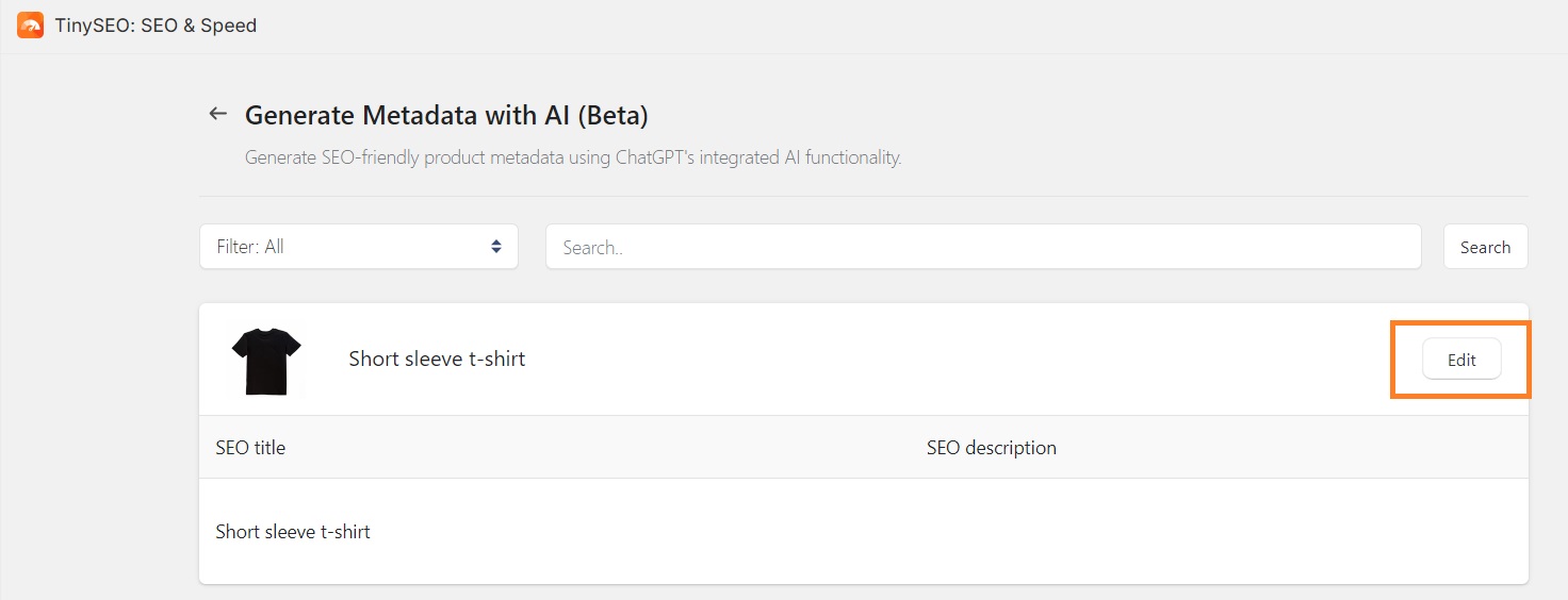 Edit metadata with AI using TinySEO
