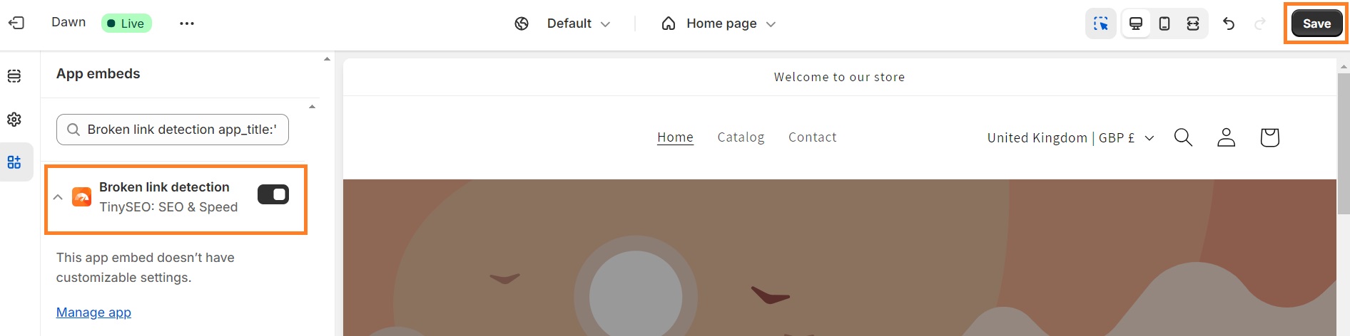 embed TinySEO app on Shopify