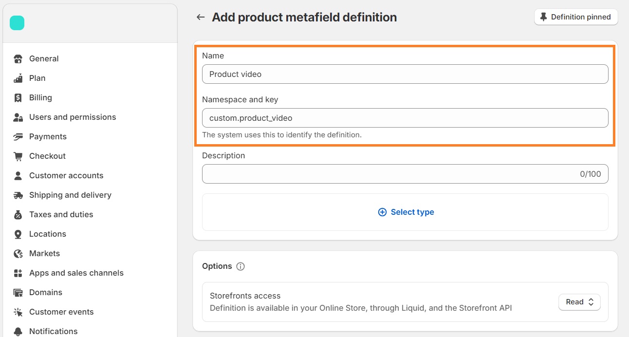 Describe your product metafield