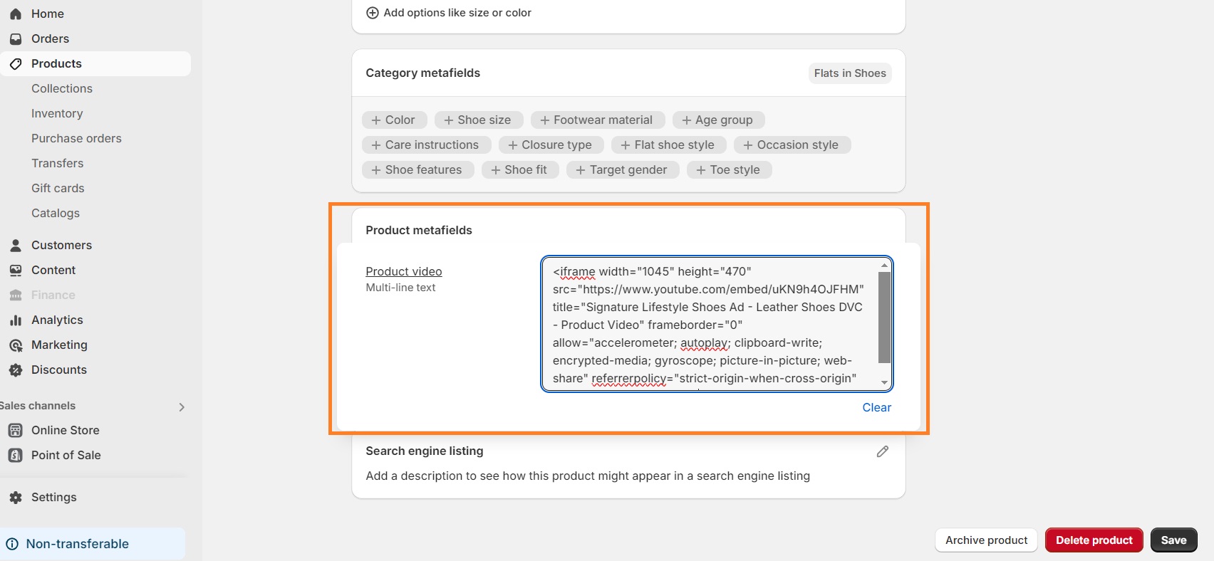 Select a type of metafield to add to your Shopify store