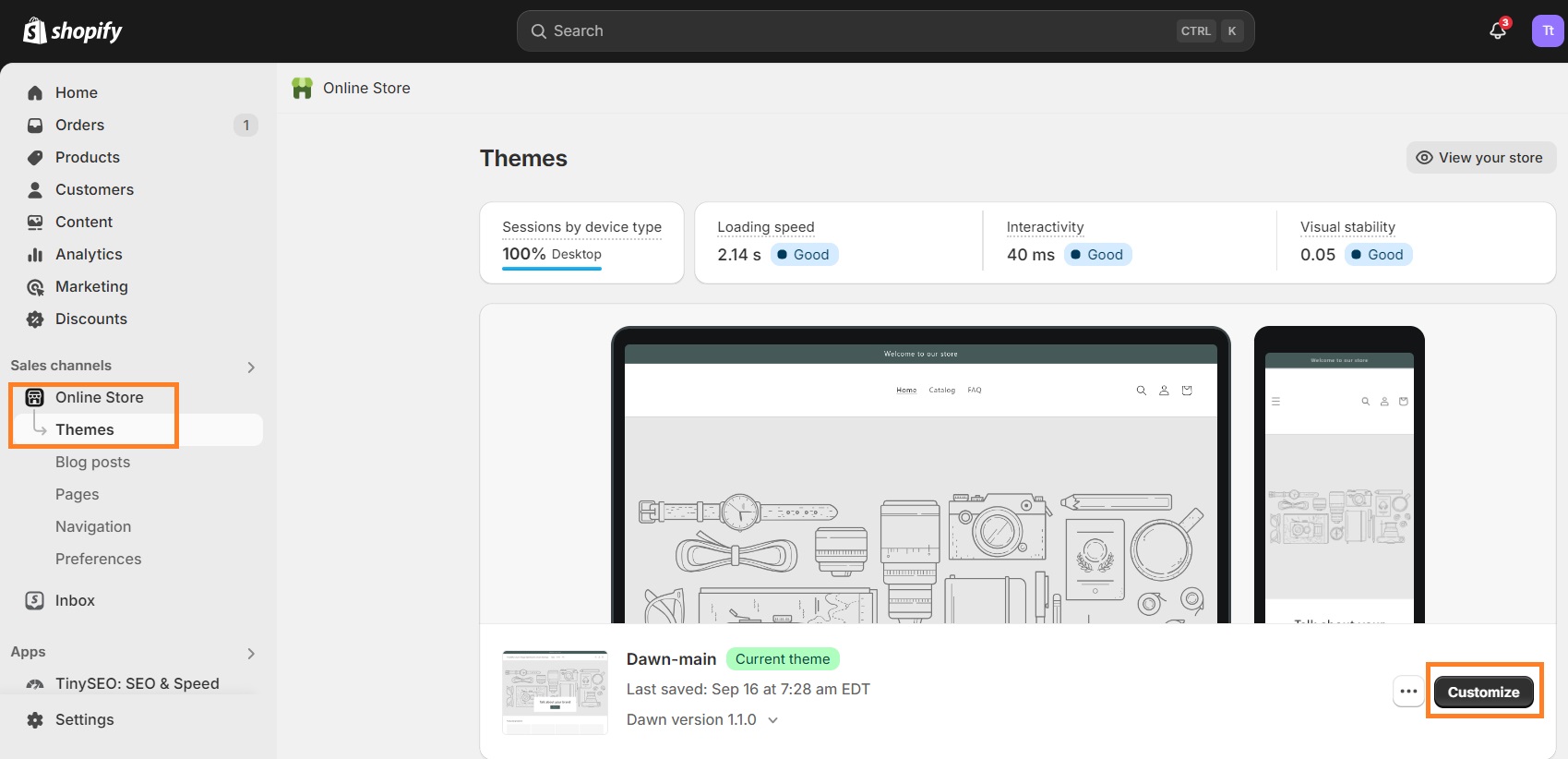 How to add social media to your Shopify store - navigate to the theme editor