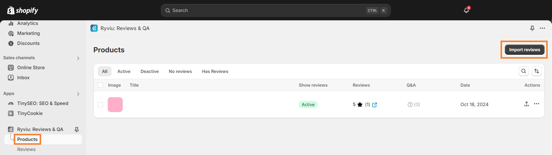 Import reviews to your Shopify store using Ryviu product manager