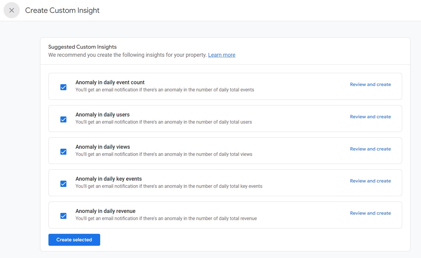 Google Analytics insights and data anomaly suggestions
