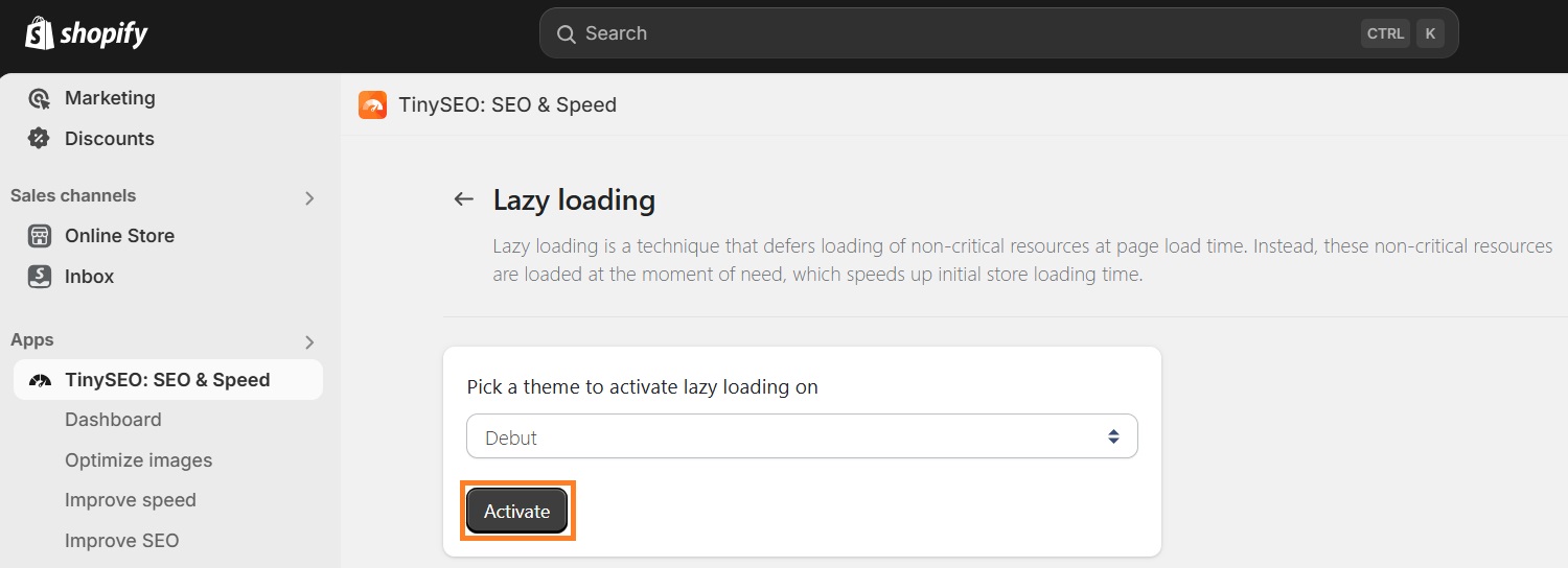 Activate lazy loading on TinySEO