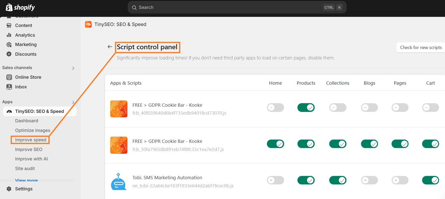 TinySEO script control on Shopify