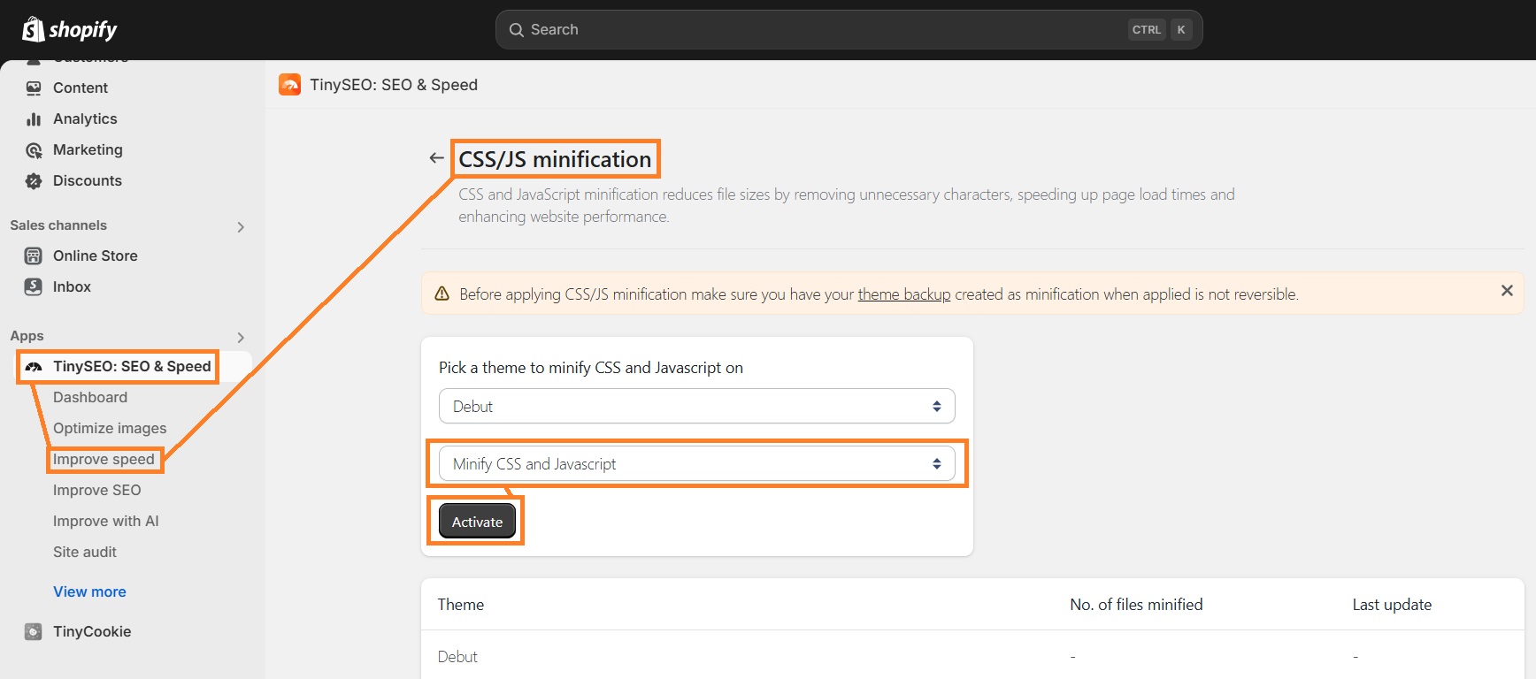 Minify CSS or JavaScript with TinySEO