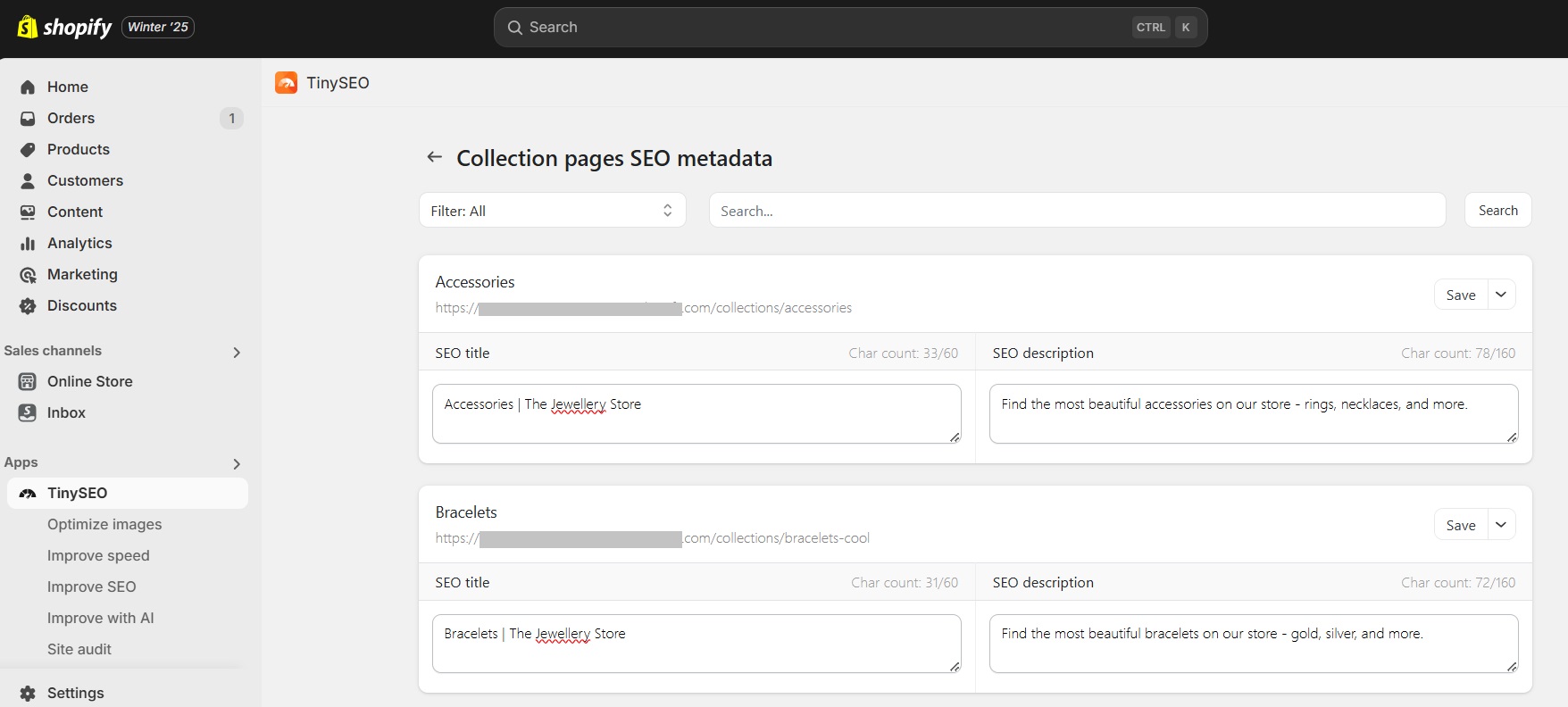 Bulk edit metadata using TinySEO