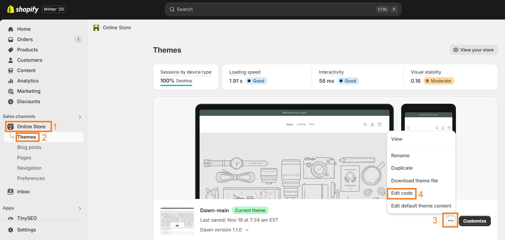 Edit theme code on Shopify