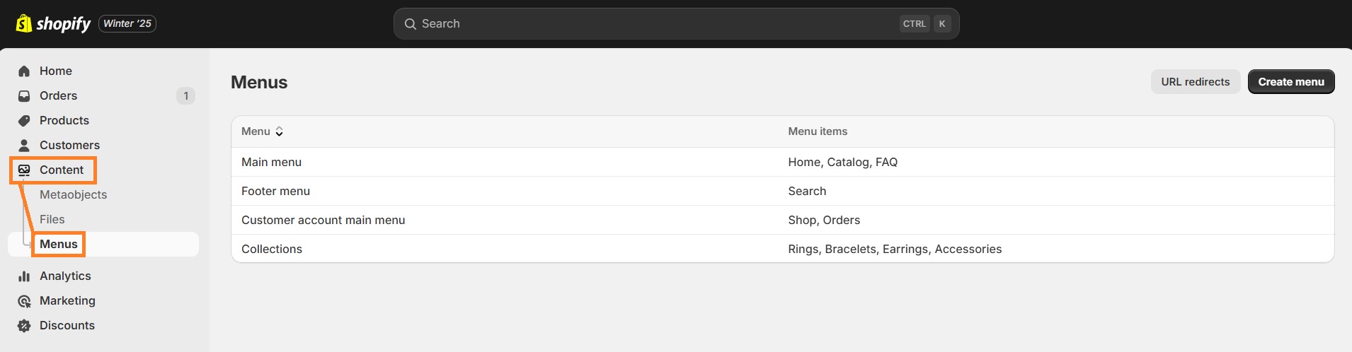 Shopify menus