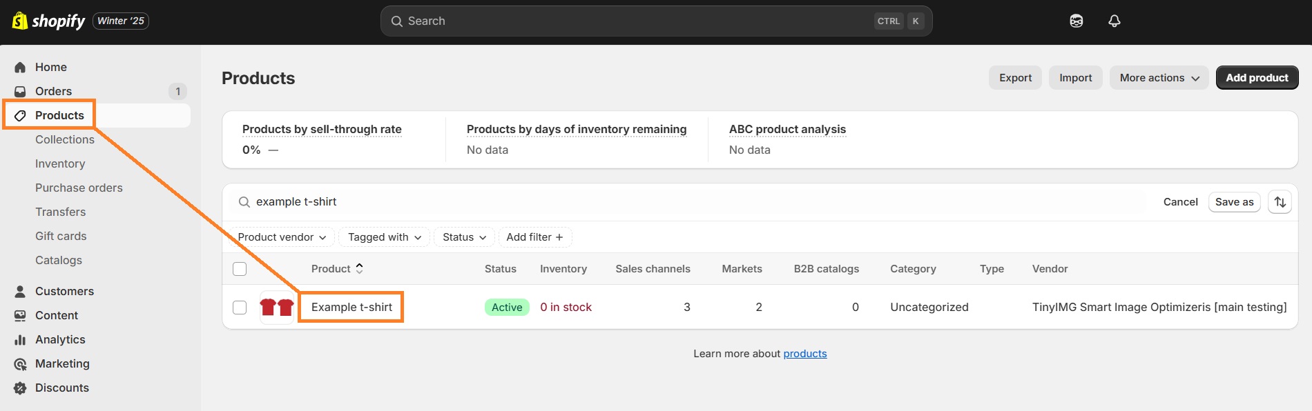 Shopify Admin Products section
