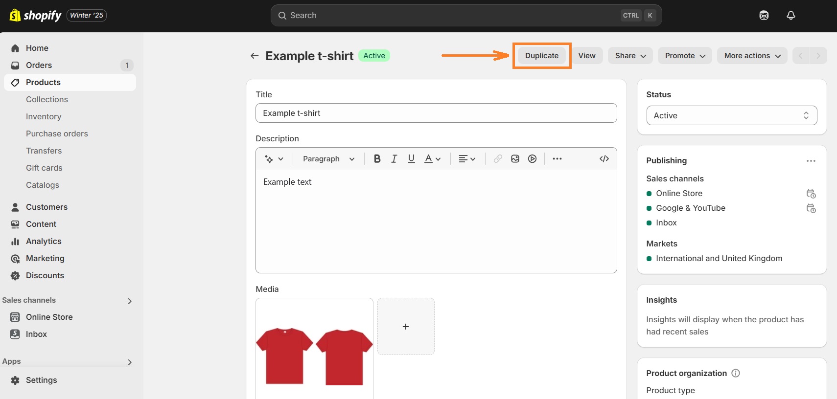 Duplicate product on Shopify
