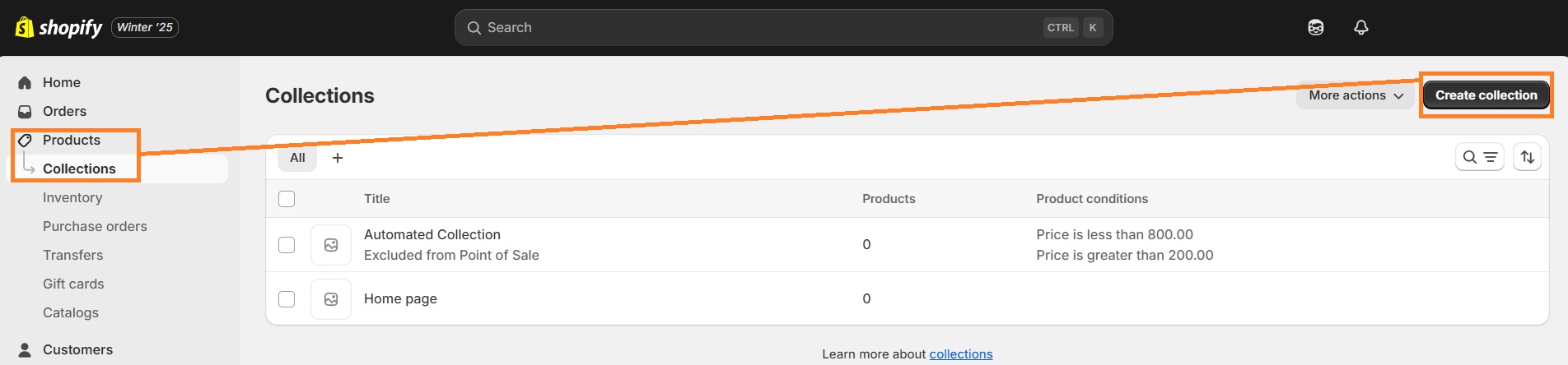 Create a collection on Shopify