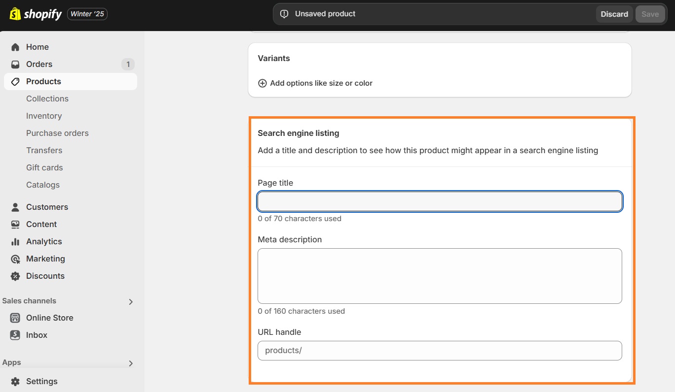 Shopify product SEO