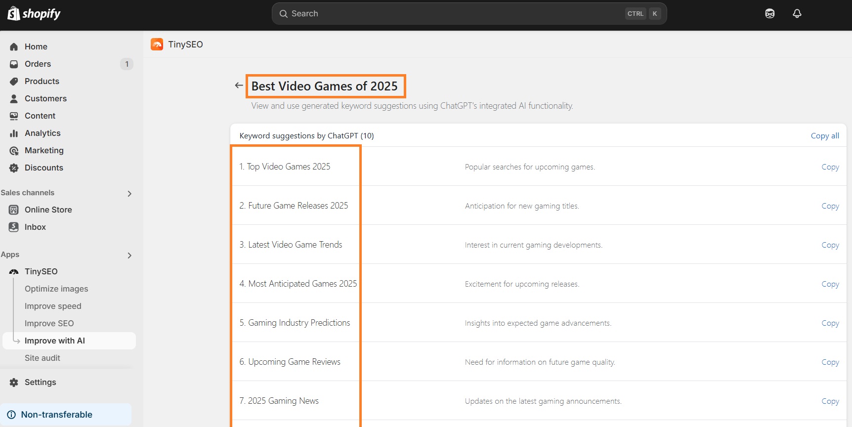 TinySEO AI keyword suggestions