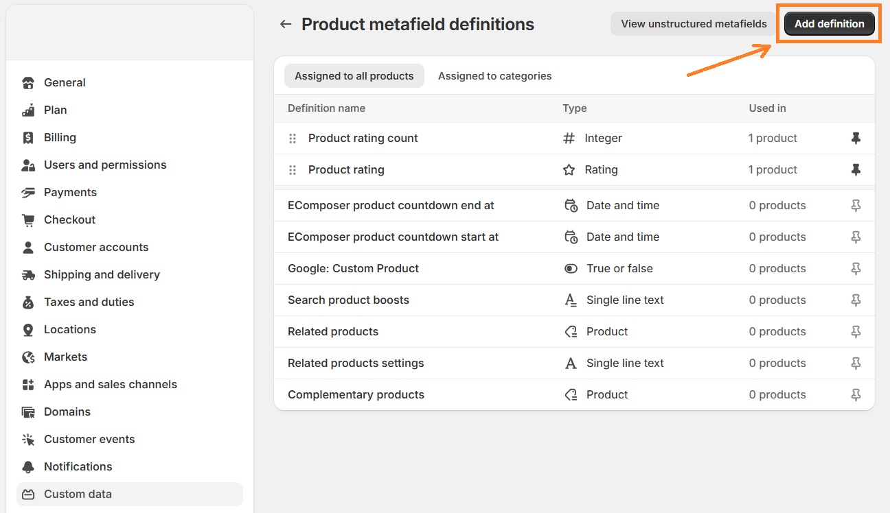 Add Shopify metafields