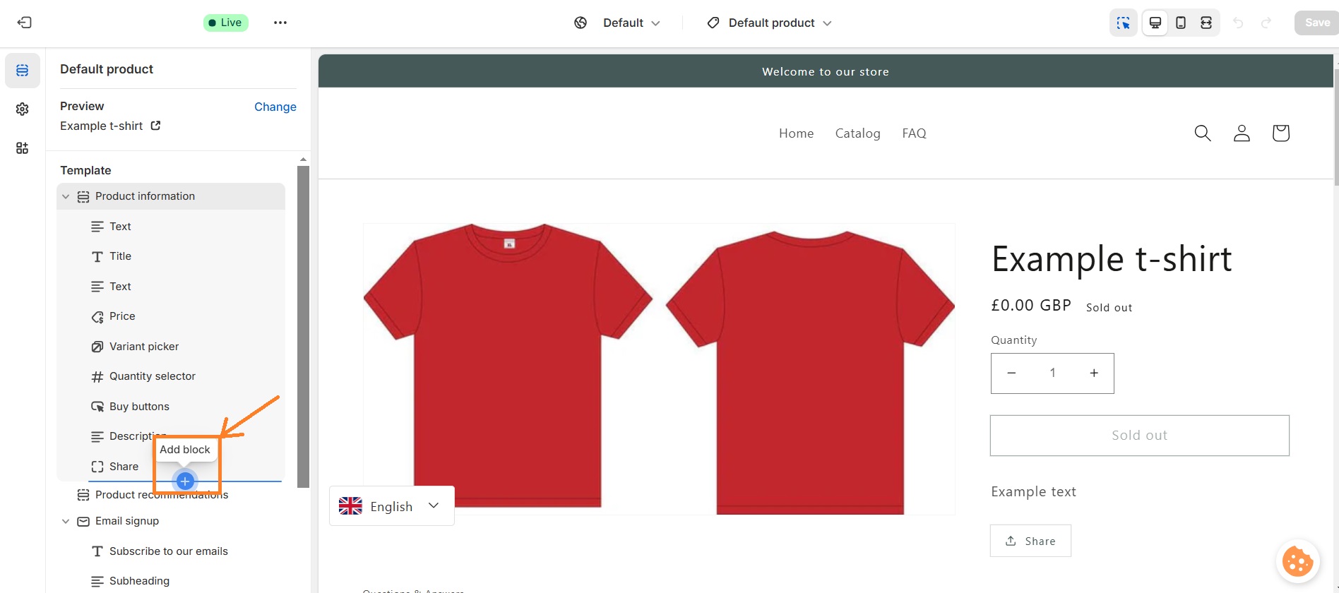 Add block to product page on Shopify