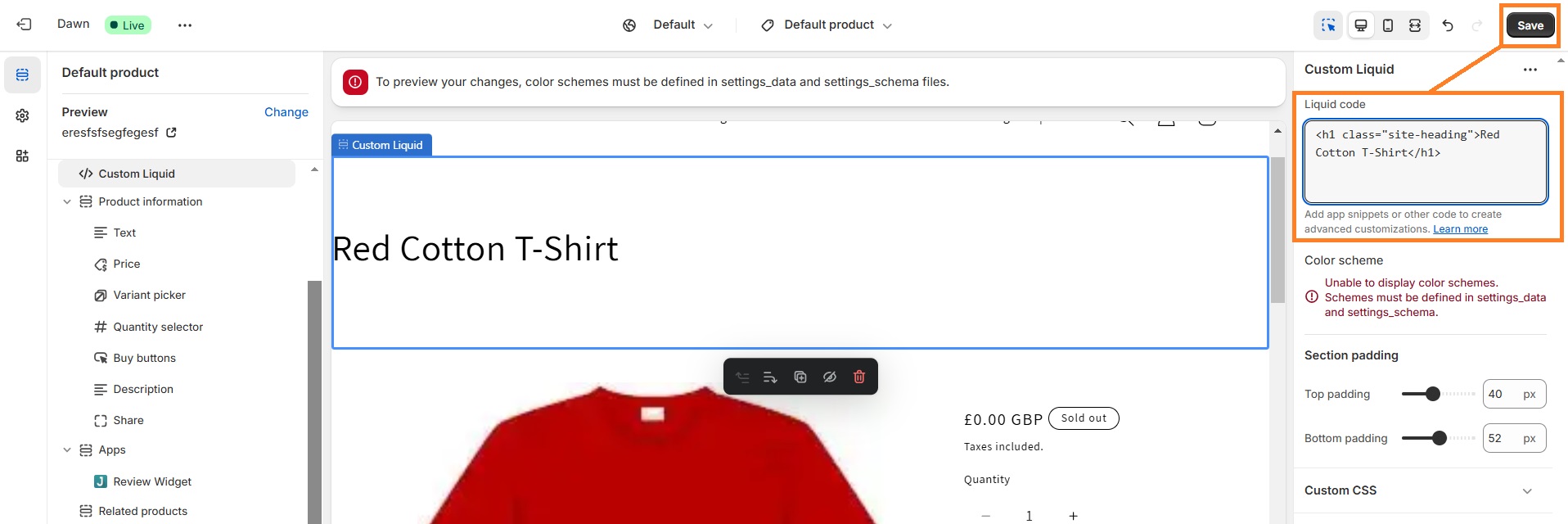 Add H1 to Shopify page with liquid code