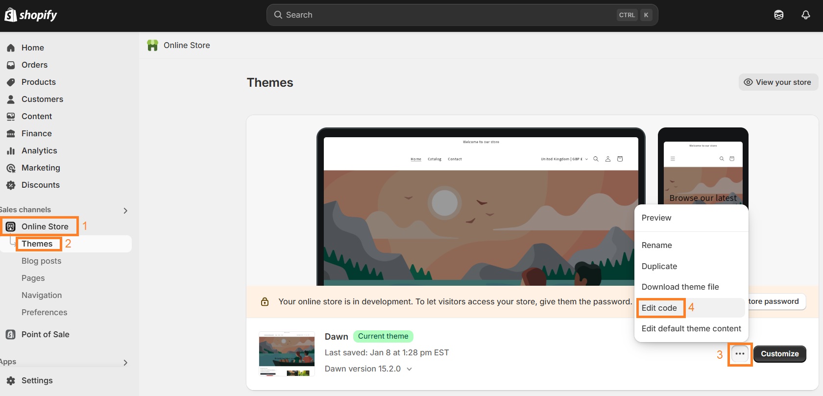 Edit theme code in Shopify