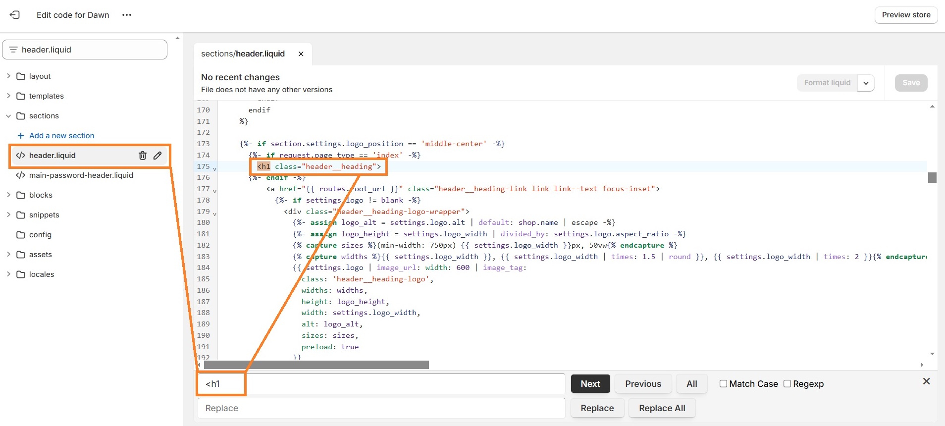 Find H1 tag on Shopify homepage