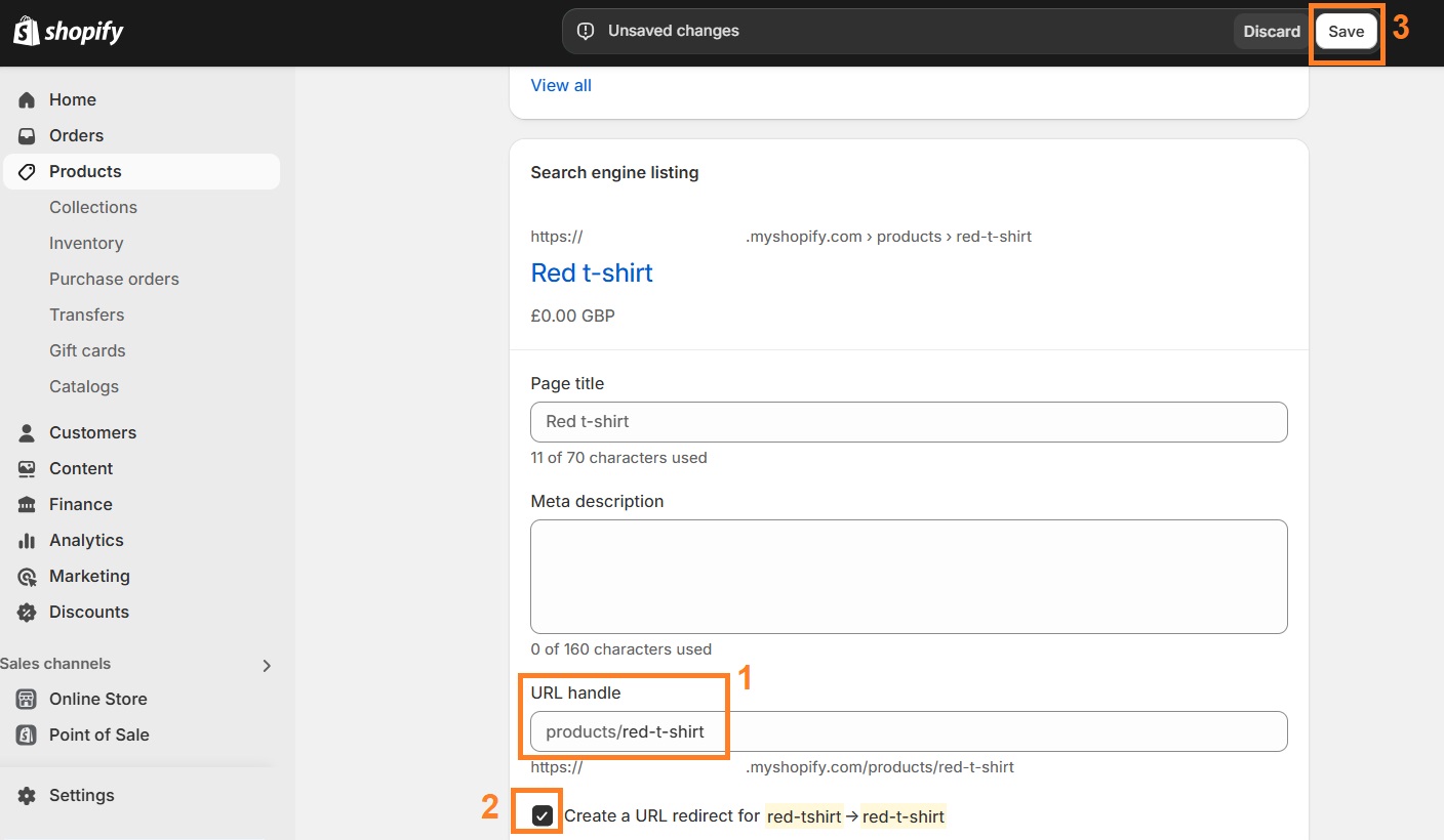 Change URL handle for product page