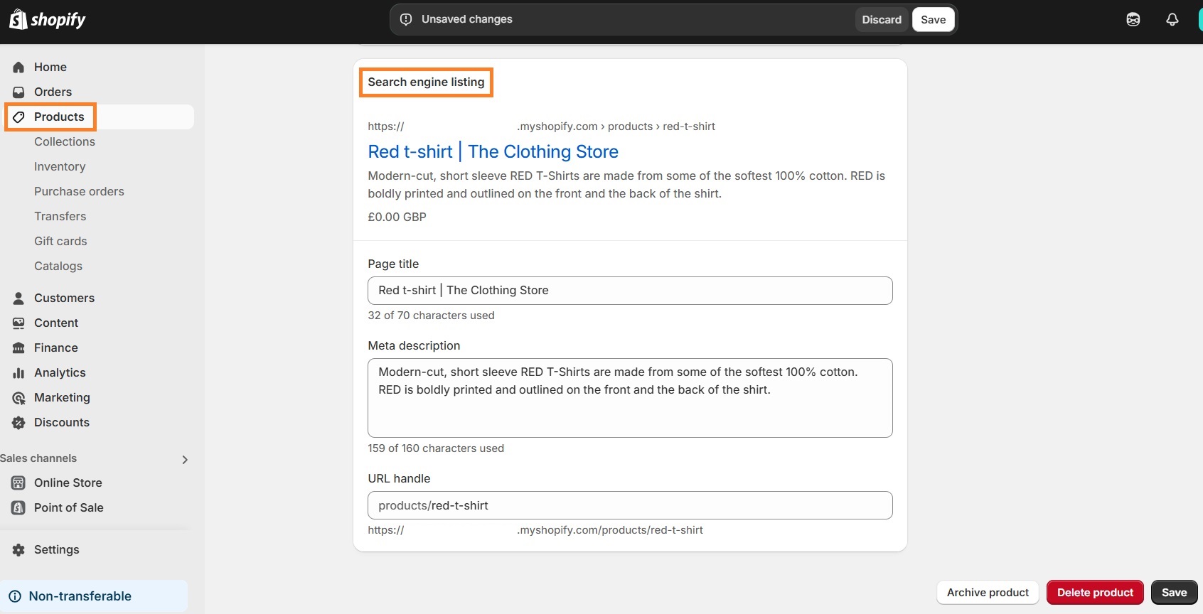 Search engine listing on Shopify