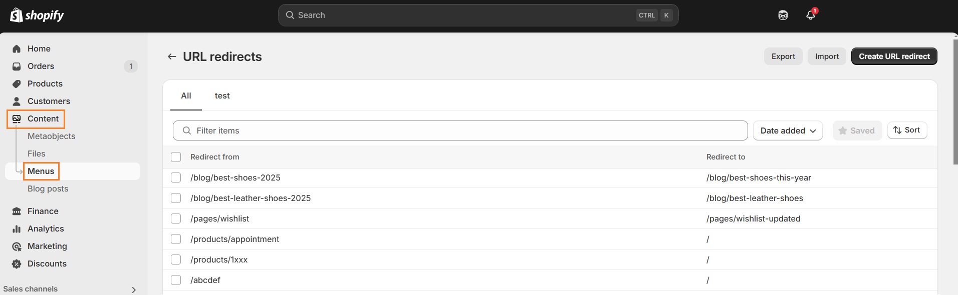 Shopify redirects