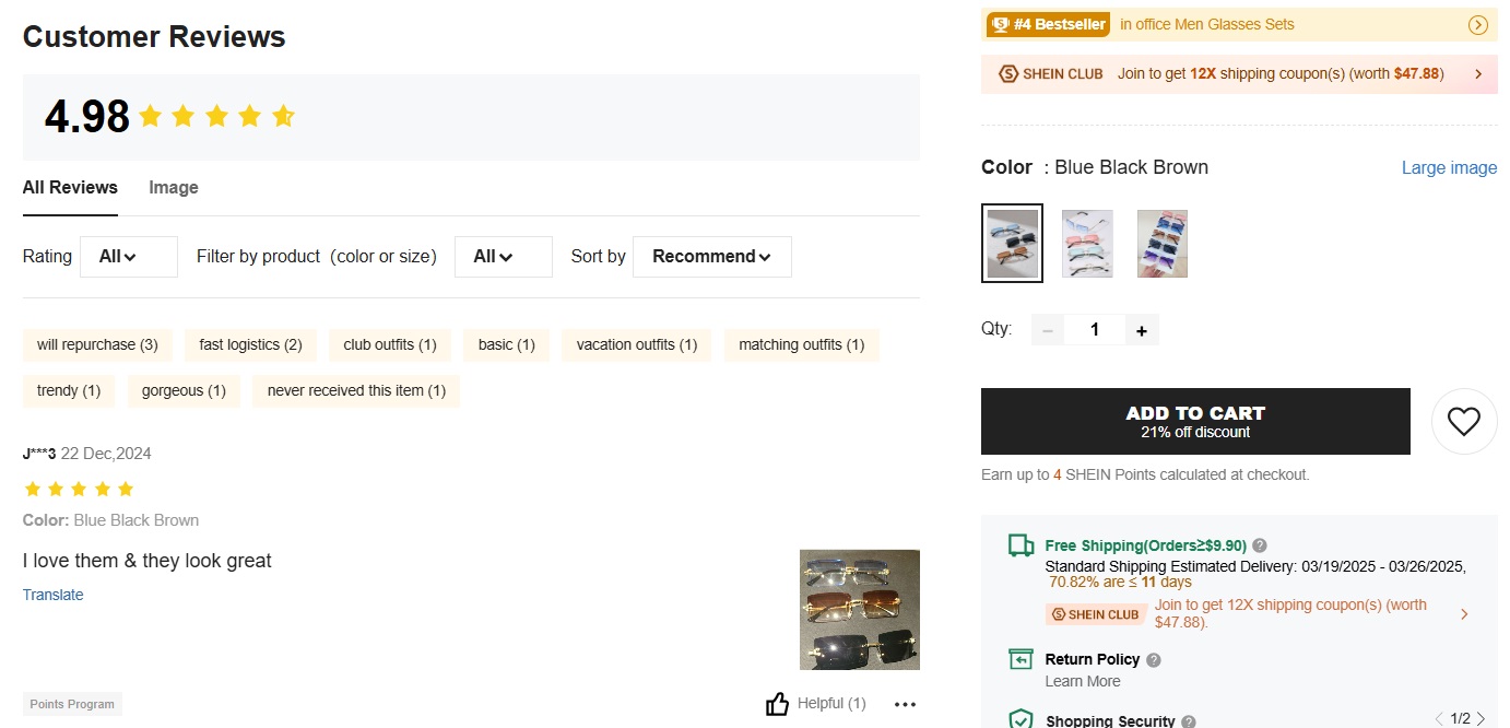 Customer reviews example