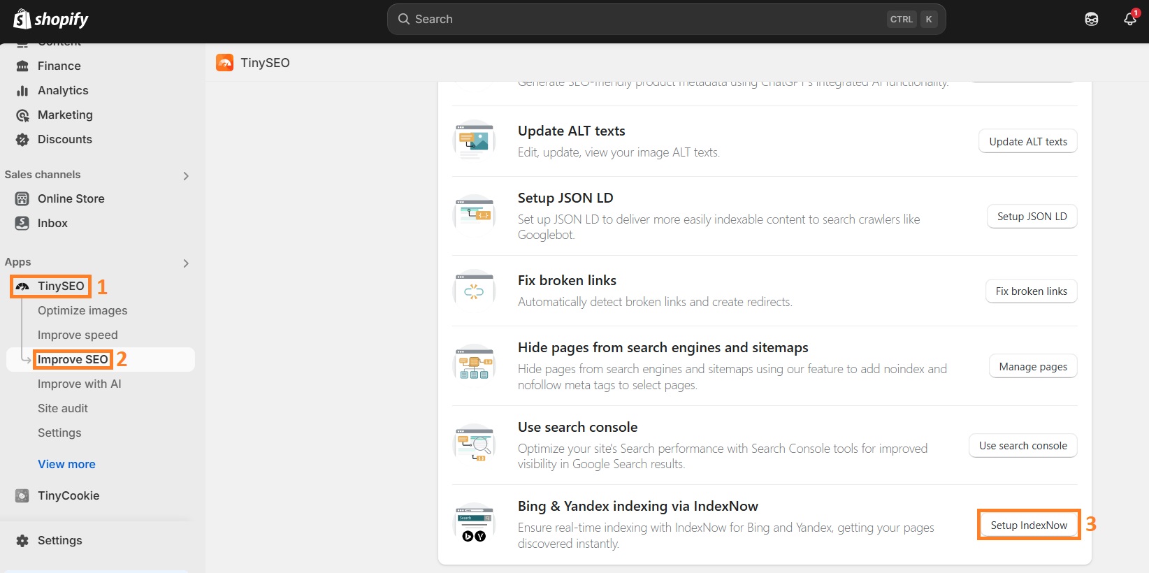 Set up IndexNow on TinySEO