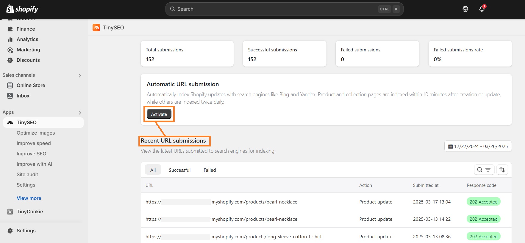 Activate IndexNow on TinySEO