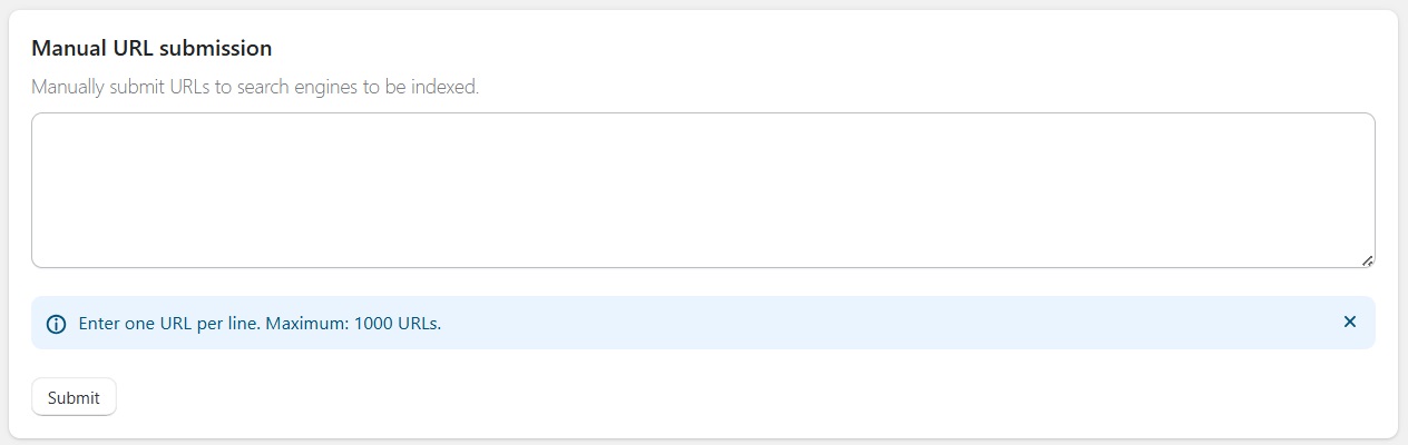 Manual URL submission for IndexNow on TinySEO