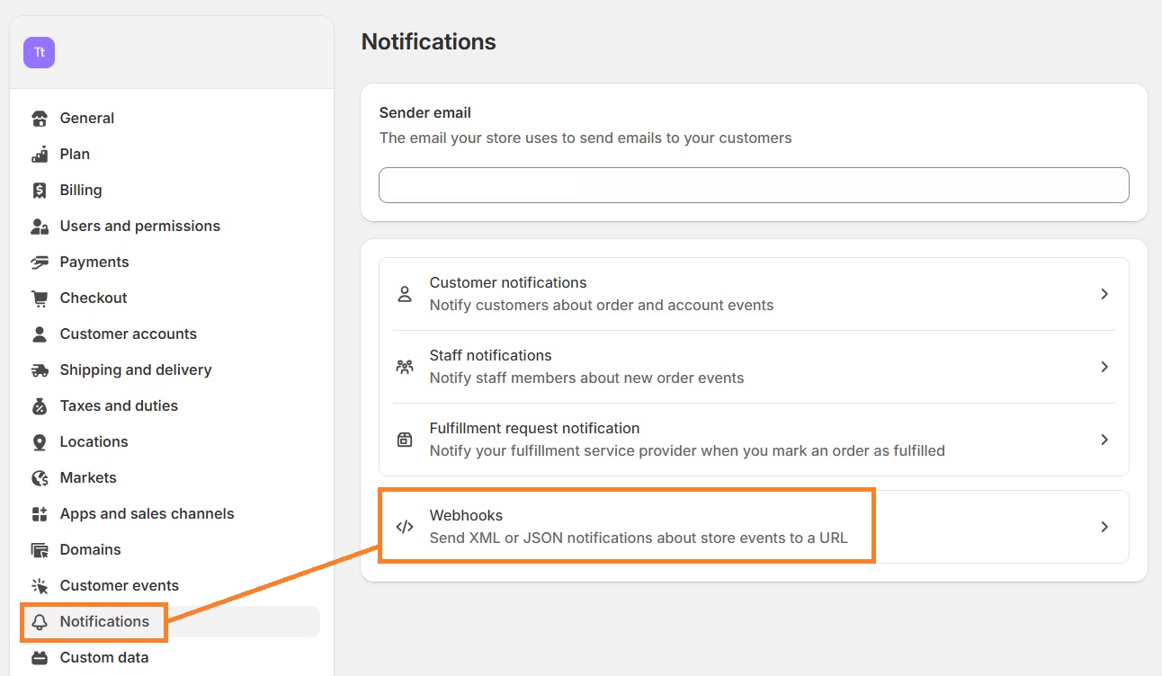 Shopify webhook