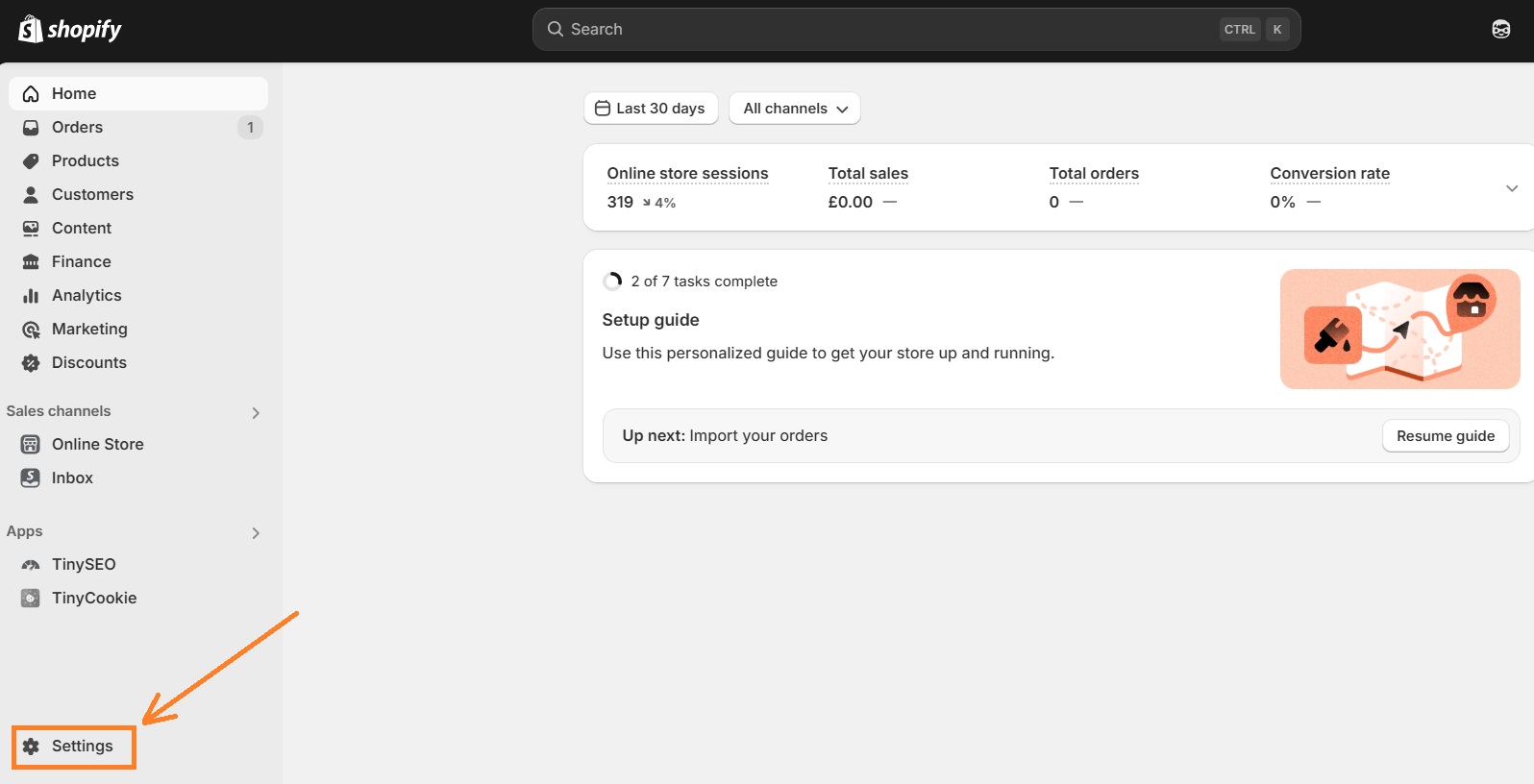Shopify settings
