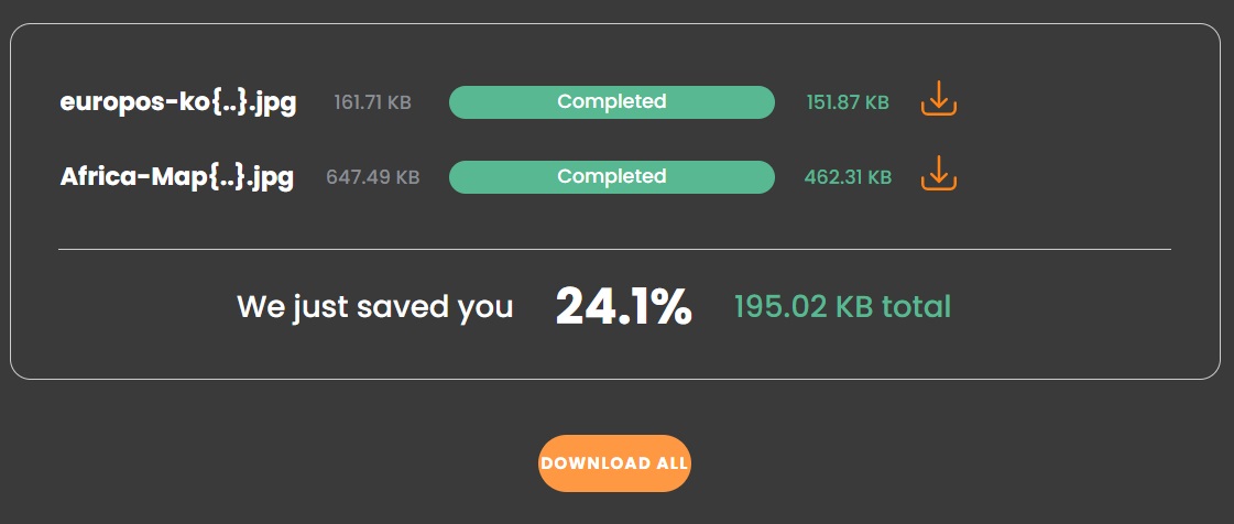 TinySEO JPEG compressor results