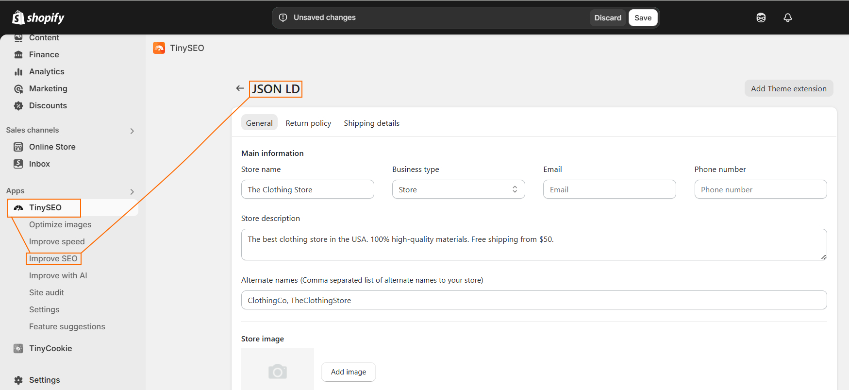JSON-LD feature on TinySEO