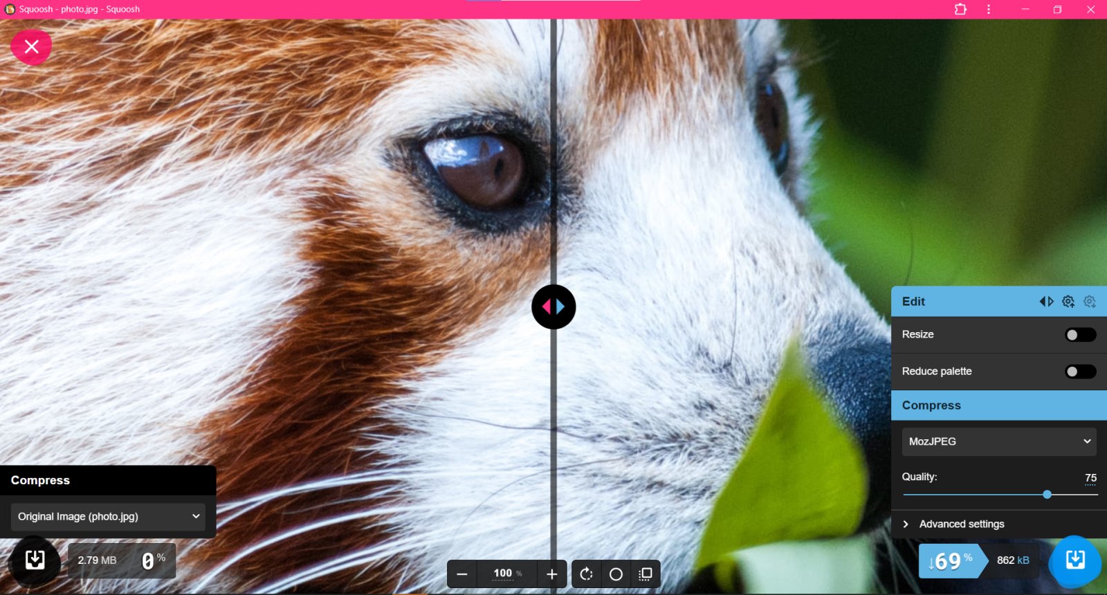 Squoosh image compressor real-time comparison