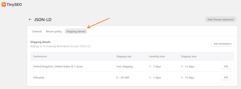 TinySEO JSON-LD Shipping