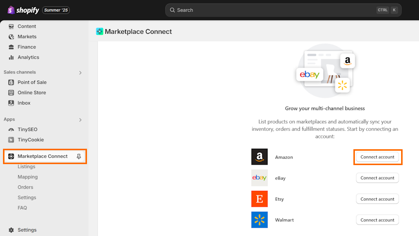 Connect Amazon account to Shopify