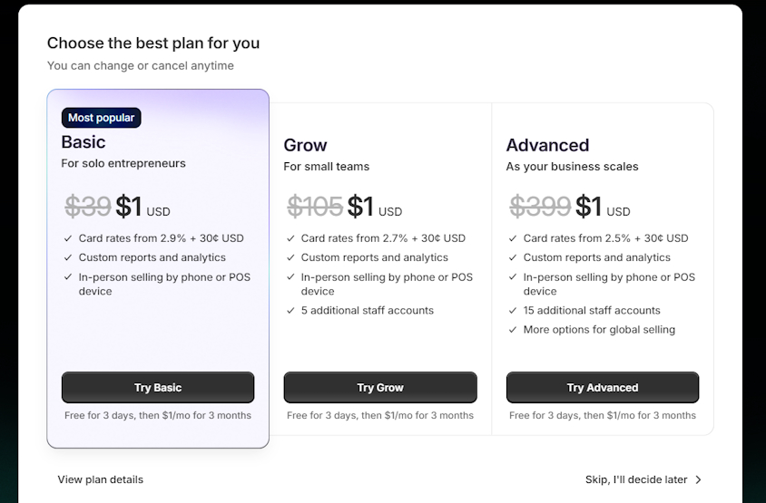 Shopify plans