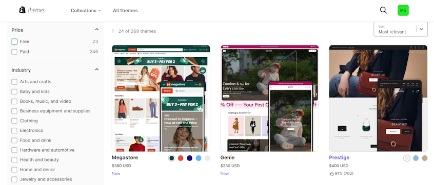 Shopify theme store