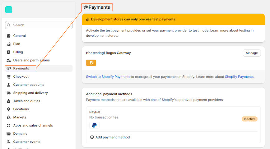Set up Shopify payments