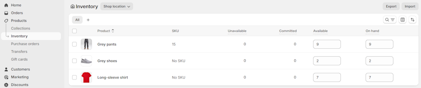Shopify inventory